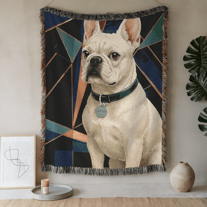 Printify Blanket 52'' × 37'' White French Bulldog Art Deco Woven Blanket