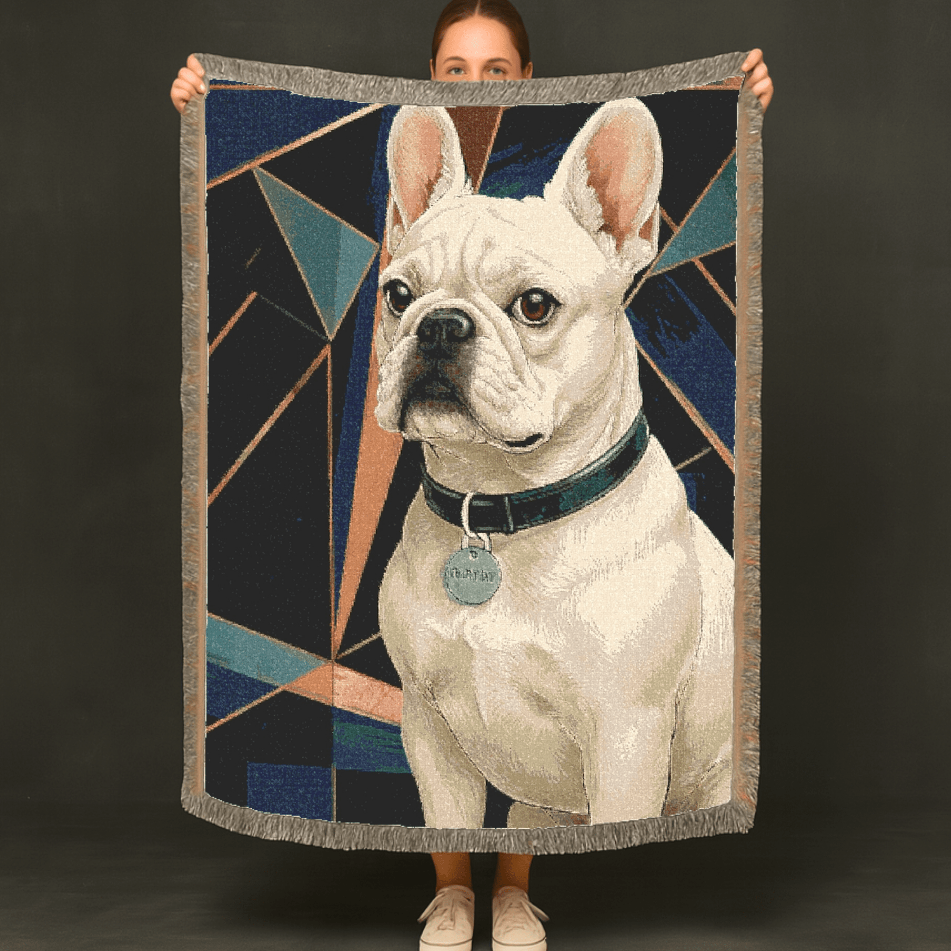 Printify Blanket White French Bulldog Art Deco Woven Blanket