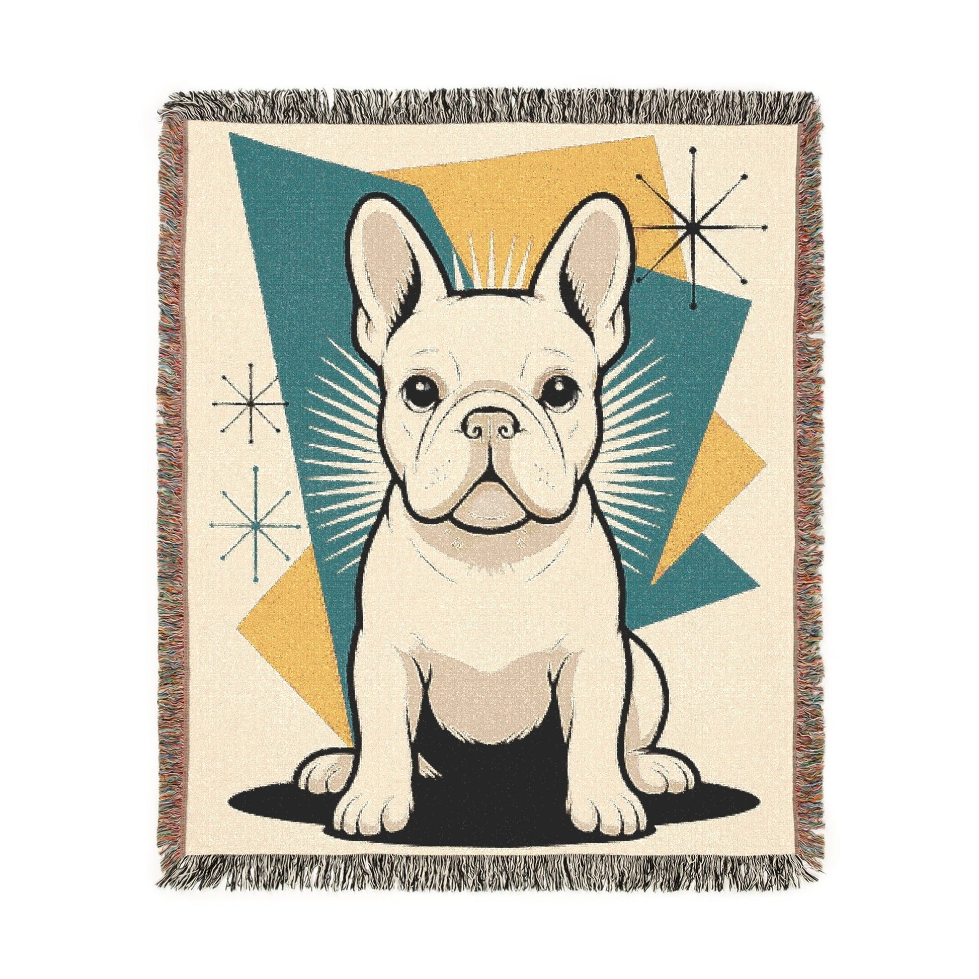Printify Blanket White French Bulldog Atomic Mid Century Modern Throw Blanket