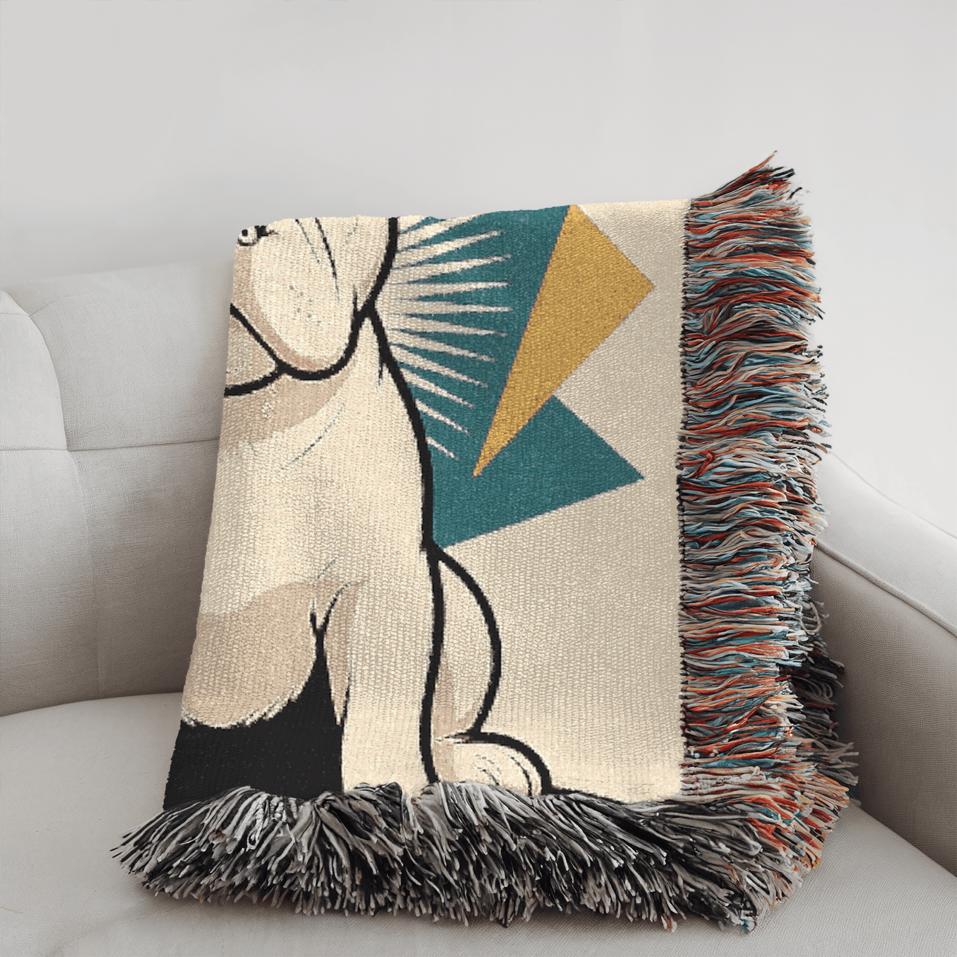 Printify Blanket White French Bulldog Atomic Mid Century Modern Throw Blanket