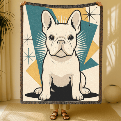 Printify Blanket White French Bulldog Atomic Mid Century Modern Throw Blanket