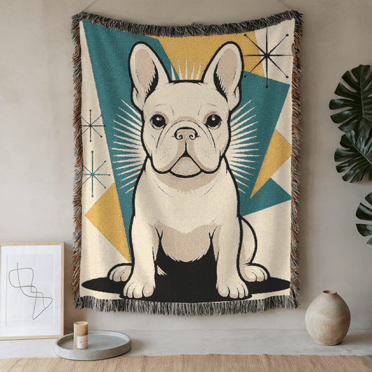 Printify Blanket 52'' × 37'' White French Bulldog Atomic Mid Century Modern Throw Blanket