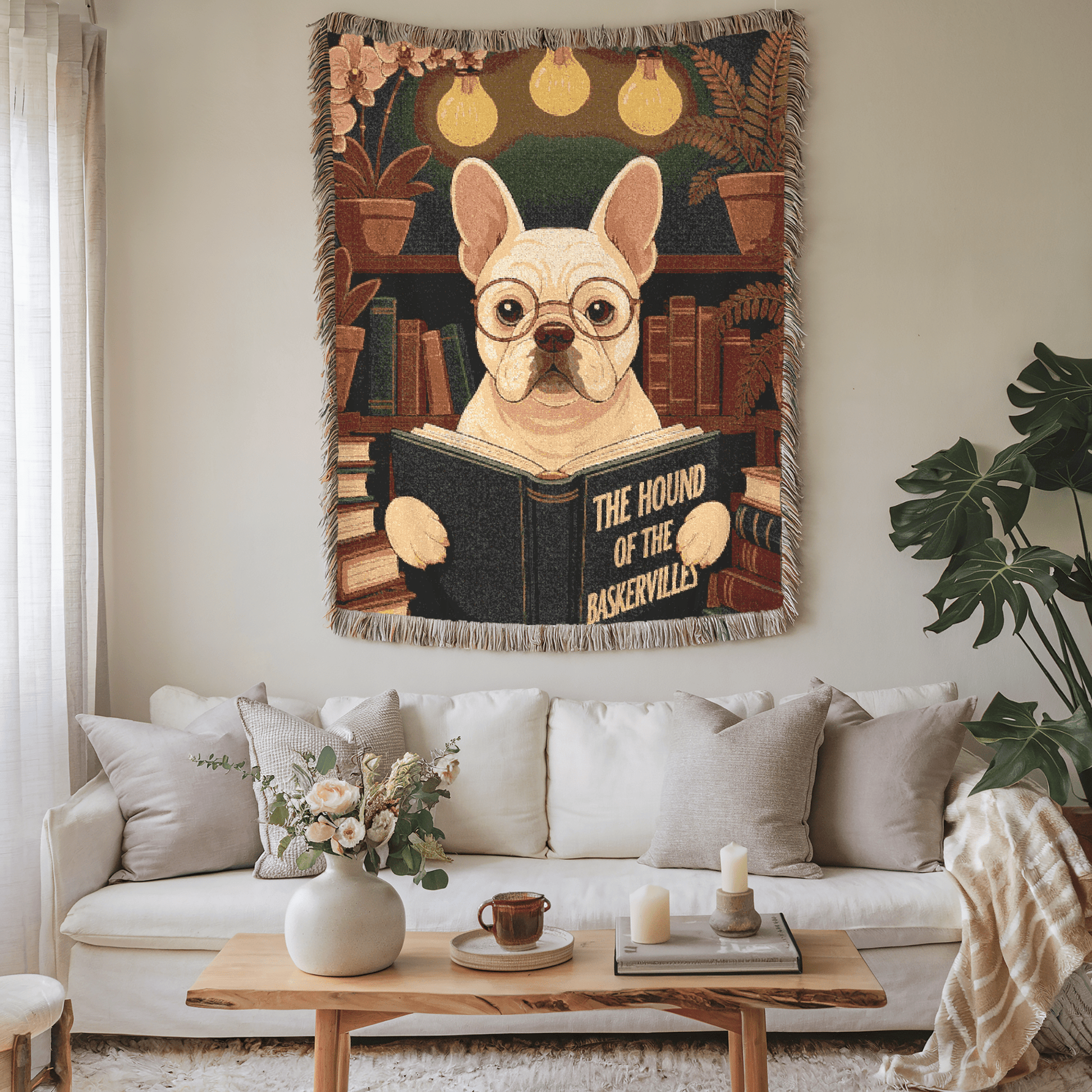 Printify Blanket White French Bulldog Baskervilles Throw Blanket