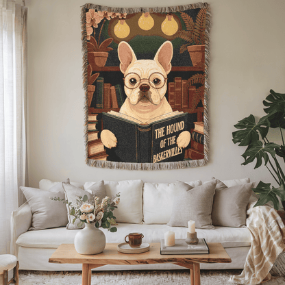 Printify Blanket White French Bulldog Baskervilles Throw Blanket