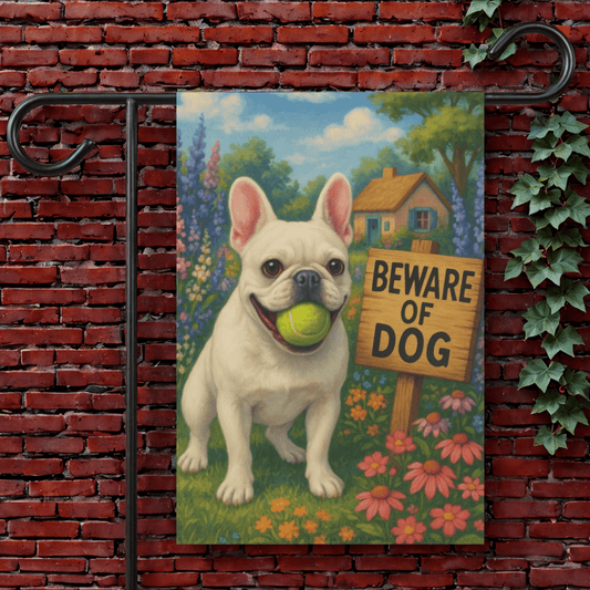 Printify Garden Flag 12'' × 18'' White French Bulldog Beach Garden Flag