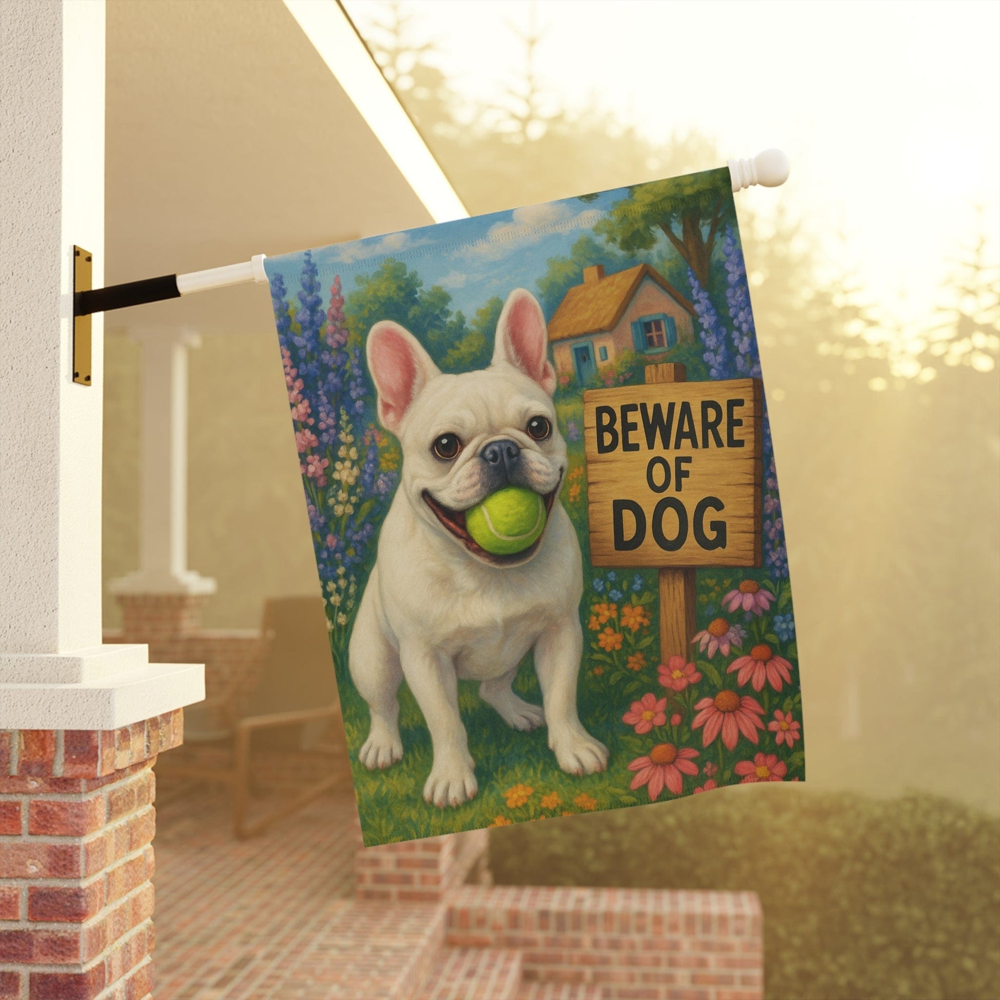 Printify Garden Flag White French Bulldog Beach Garden Flag