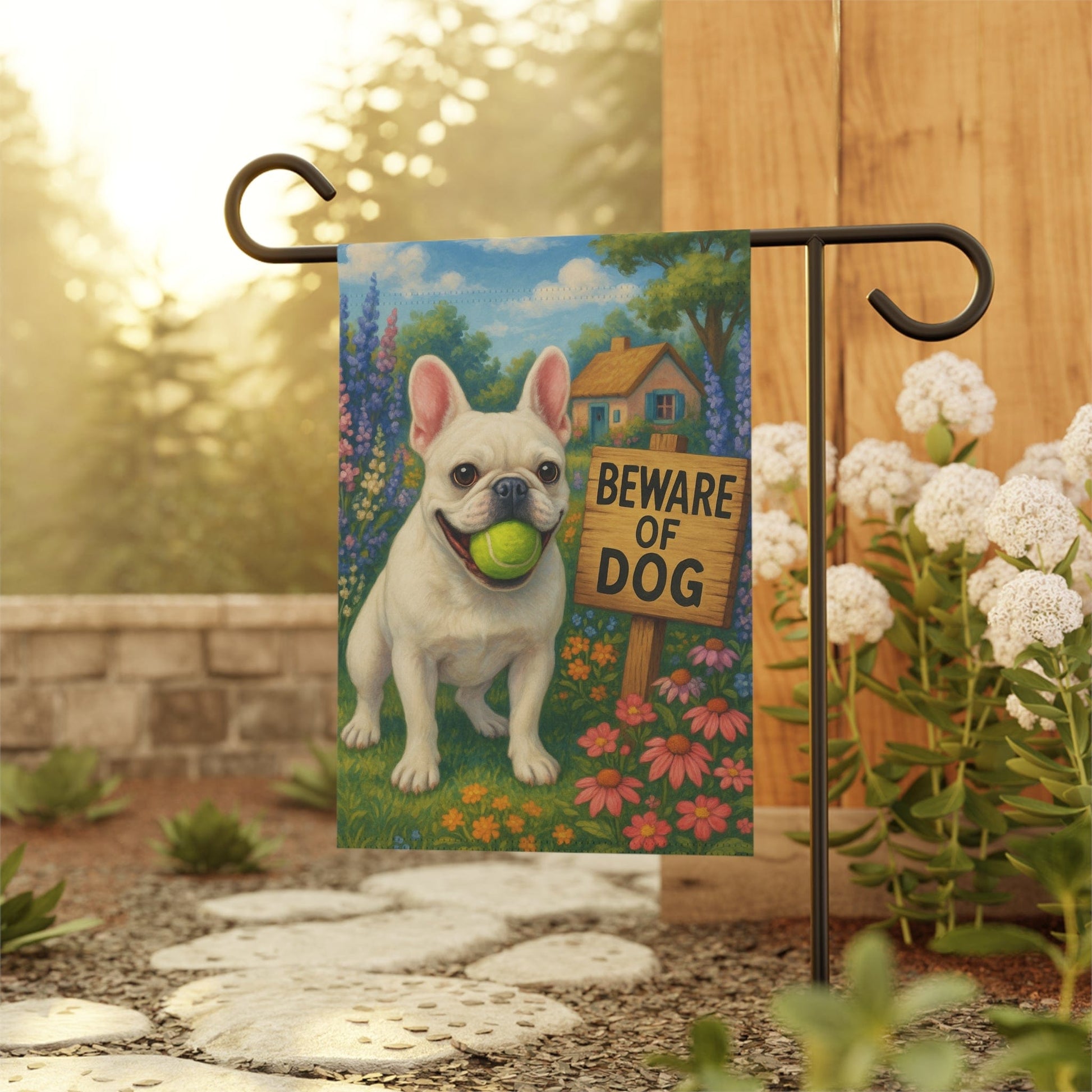 Printify Garden Flag White French Bulldog Beach Garden Flag