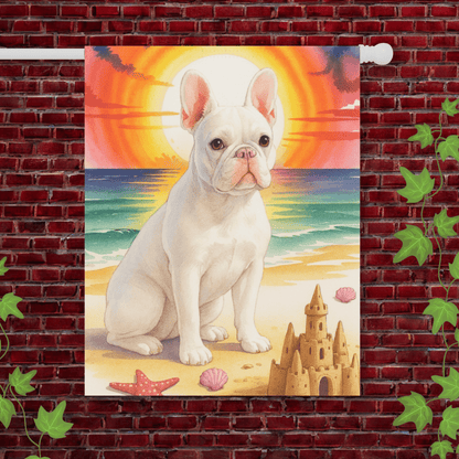 Printify Garden Flag 24.5'' × 32'' White French Bulldog Beach Garden Flag