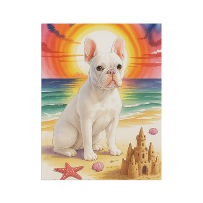 Printify Garden Flag White French Bulldog Beach Garden Flag