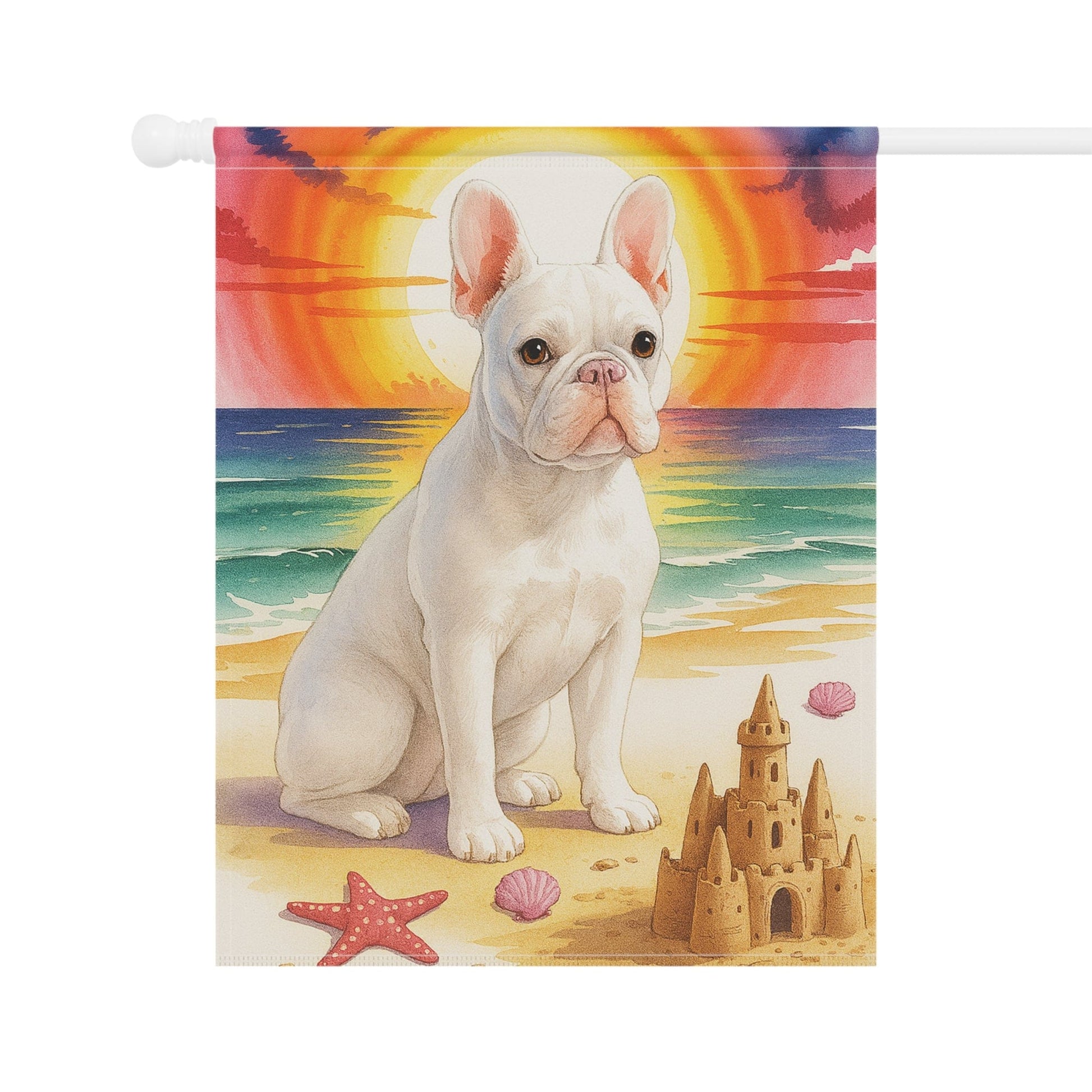 Printify Garden Flag White French Bulldog Beach Garden Flag