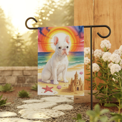 Printify Garden Flag White French Bulldog Beach Garden Flag