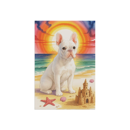 Printify Garden Flag White French Bulldog Beach Garden Flag