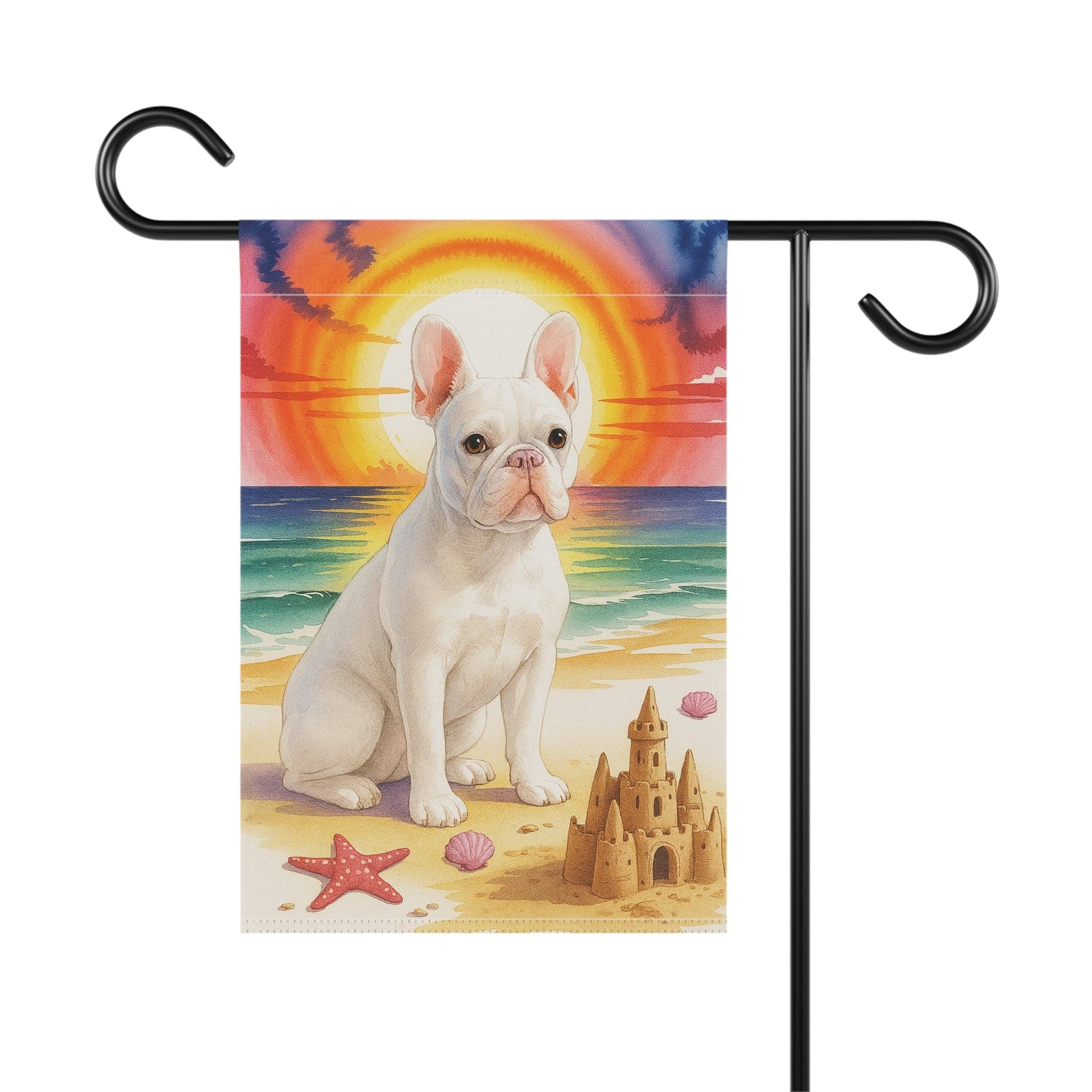 Printify Garden Flag White French Bulldog Beach Garden Flag