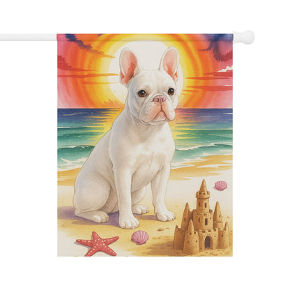 Printify Garden Flag White French Bulldog Beach Garden Flag
