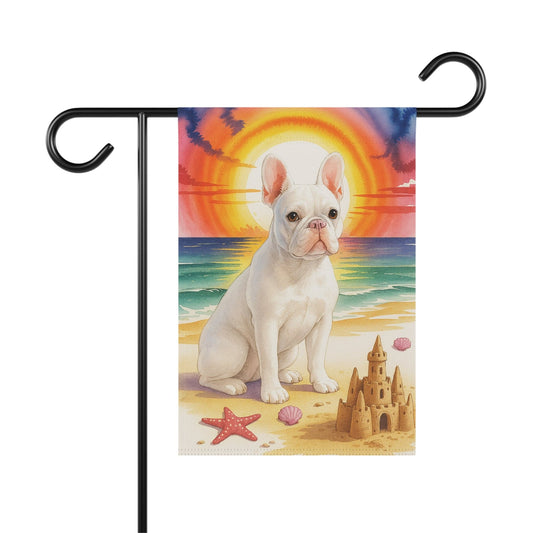 Printify Garden Flag White French Bulldog Beach Garden Flag