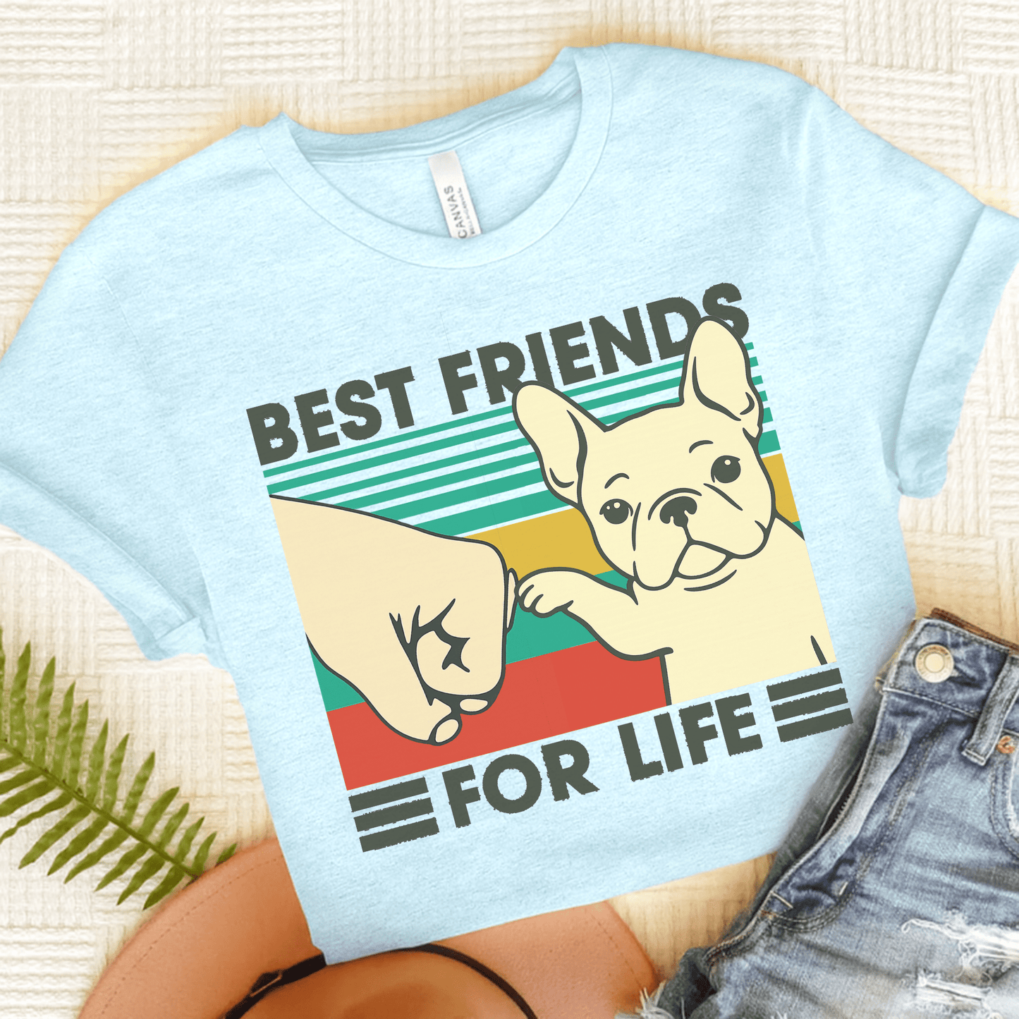White French Bulldog Bestie TShirt Heather Ice Blue