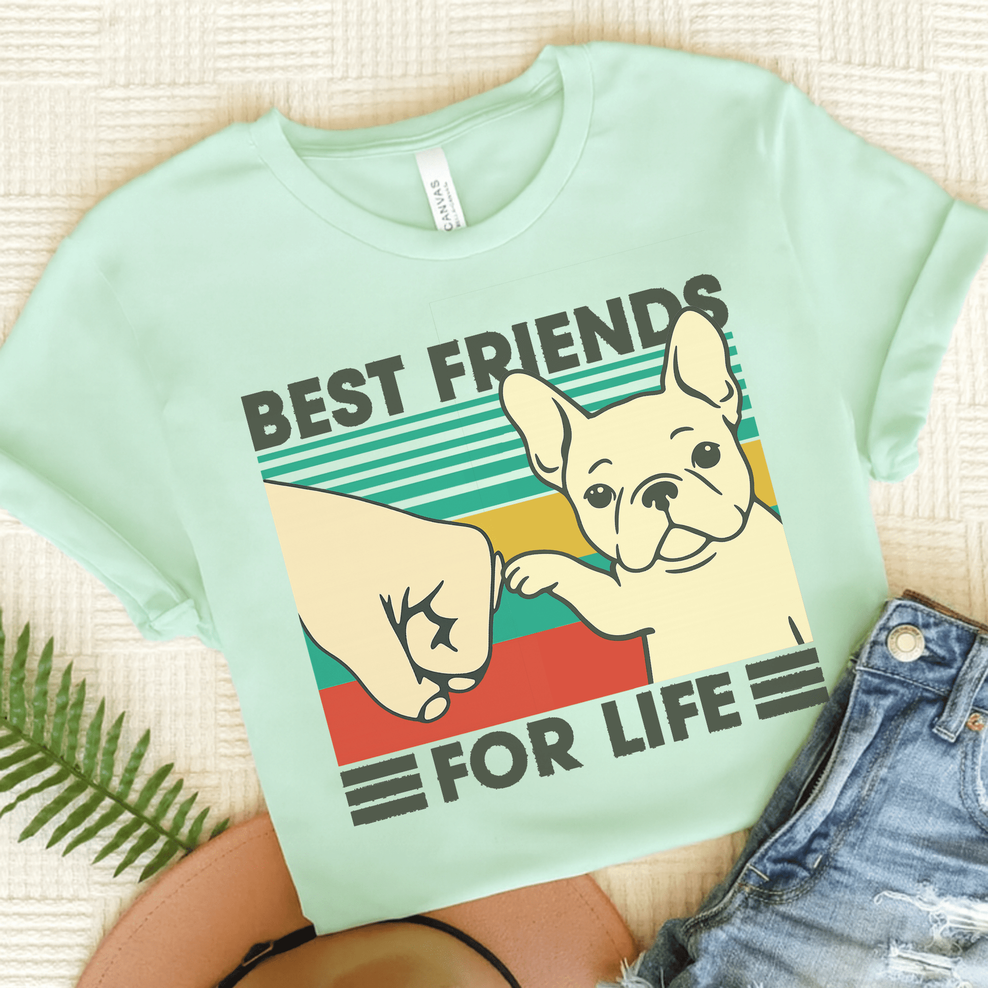 White French Bulldog Bestie TShirt Heather Mint