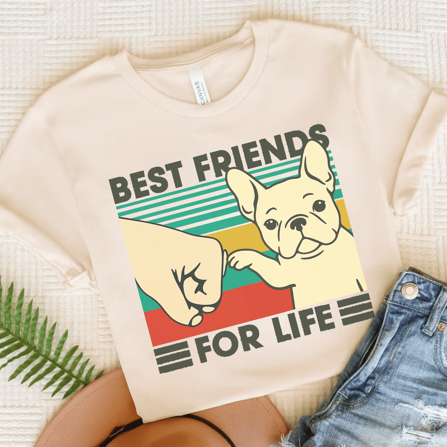 White French Bulldog Bestie TShirt Natural