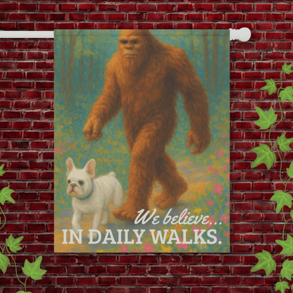 Printify Garden Flag 24.5'' × 32'' White French Bulldog Bigfoot Garden Flag