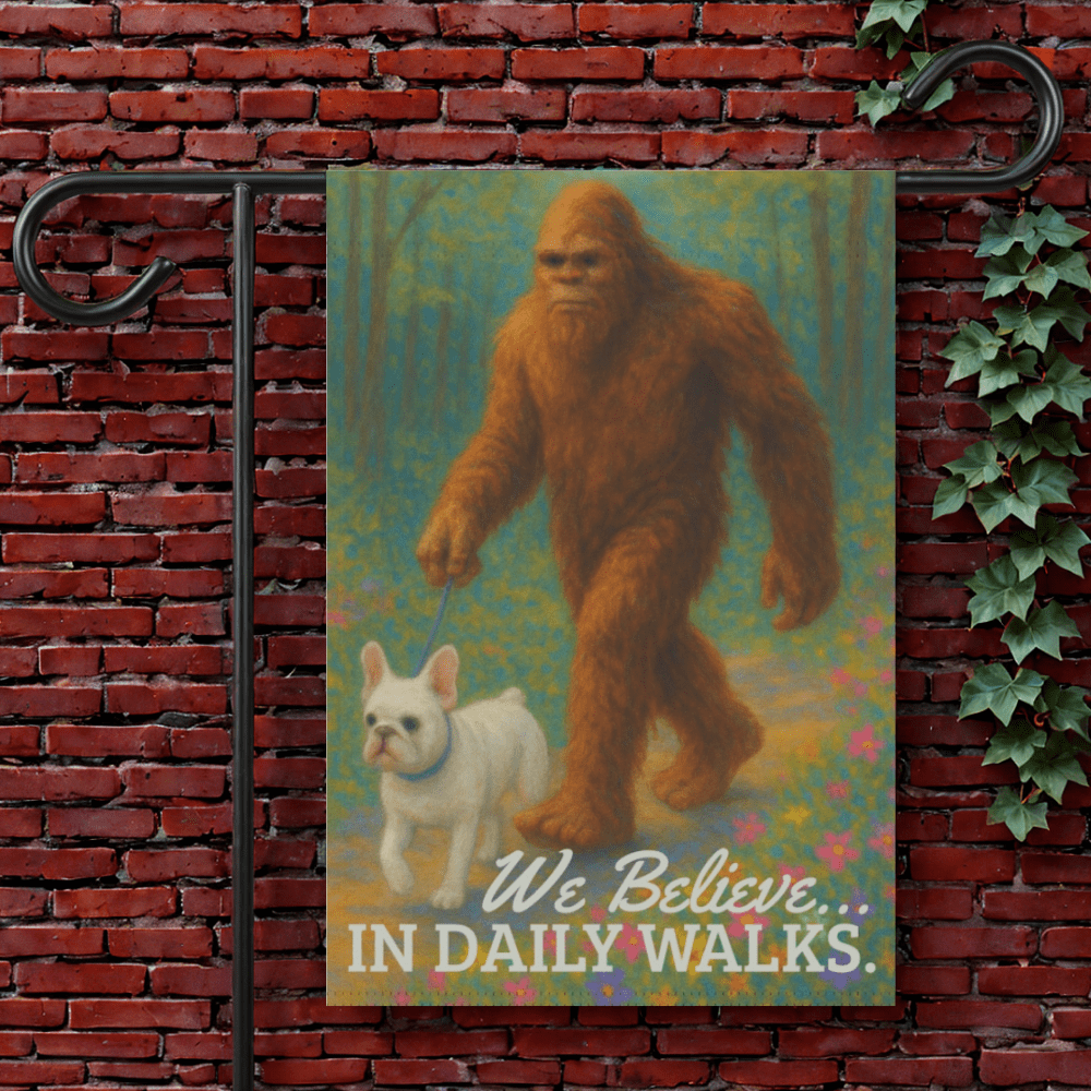 Printify Garden Flag 12'' × 18'' White French Bulldog Bigfoot Garden Flag