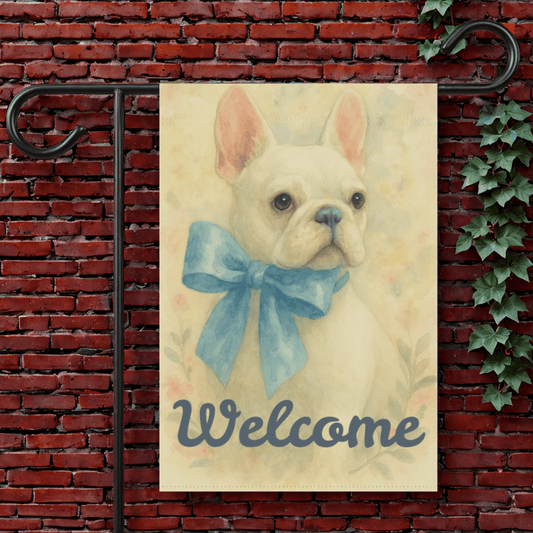 White French Bulldog Blue Coquette Garden Flag 12'' × 18''