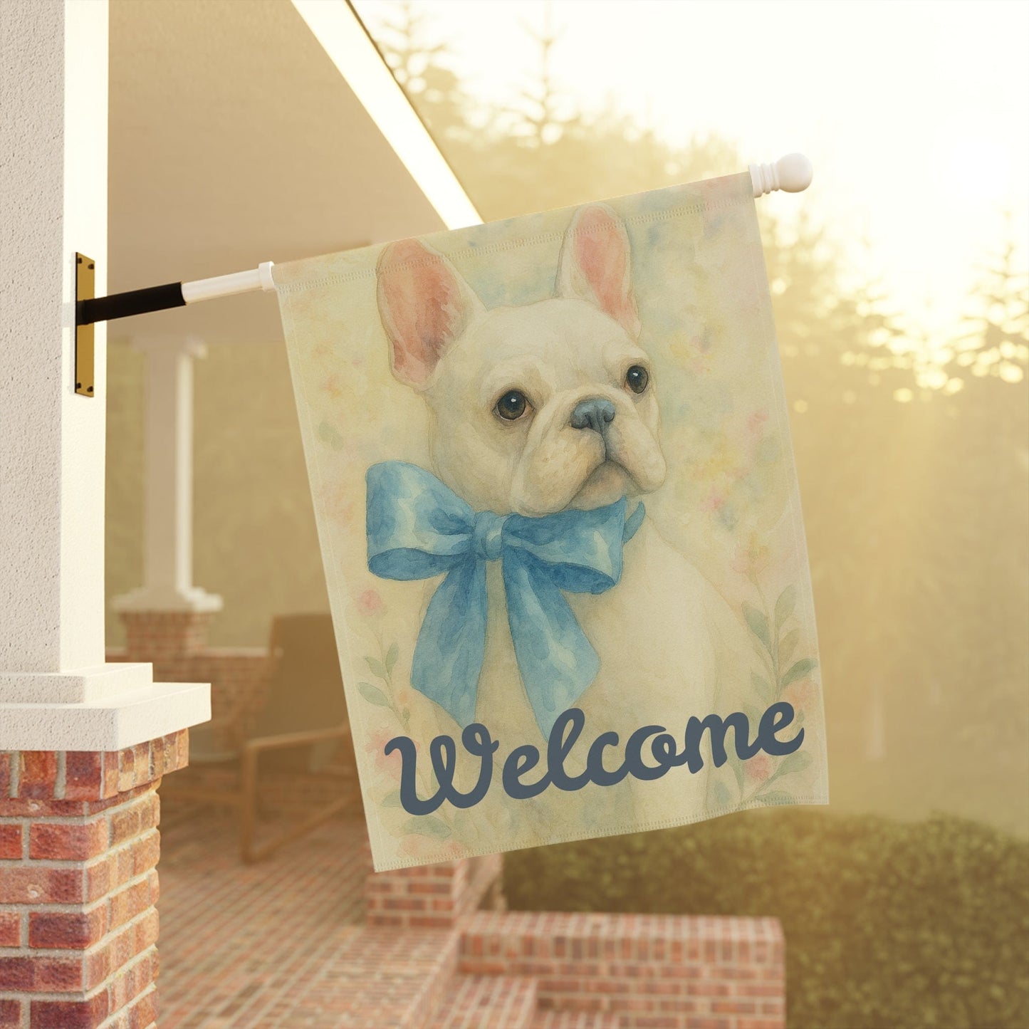 White French Bulldog Blue Coquette Garden Flag