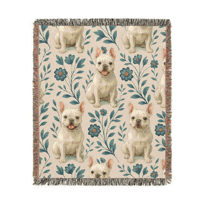 Printify Blanket White French Bulldog Blue Floral Throw Blanket