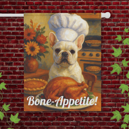 White French Bulldog Bone-Appetite Garden Flag 24.5'' × 32''