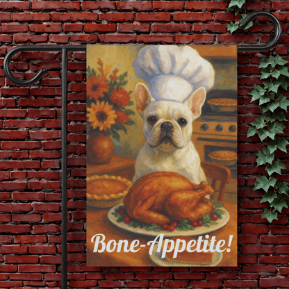 White French Bulldog Bone-Appetite Garden Flag 12'' × 18''
