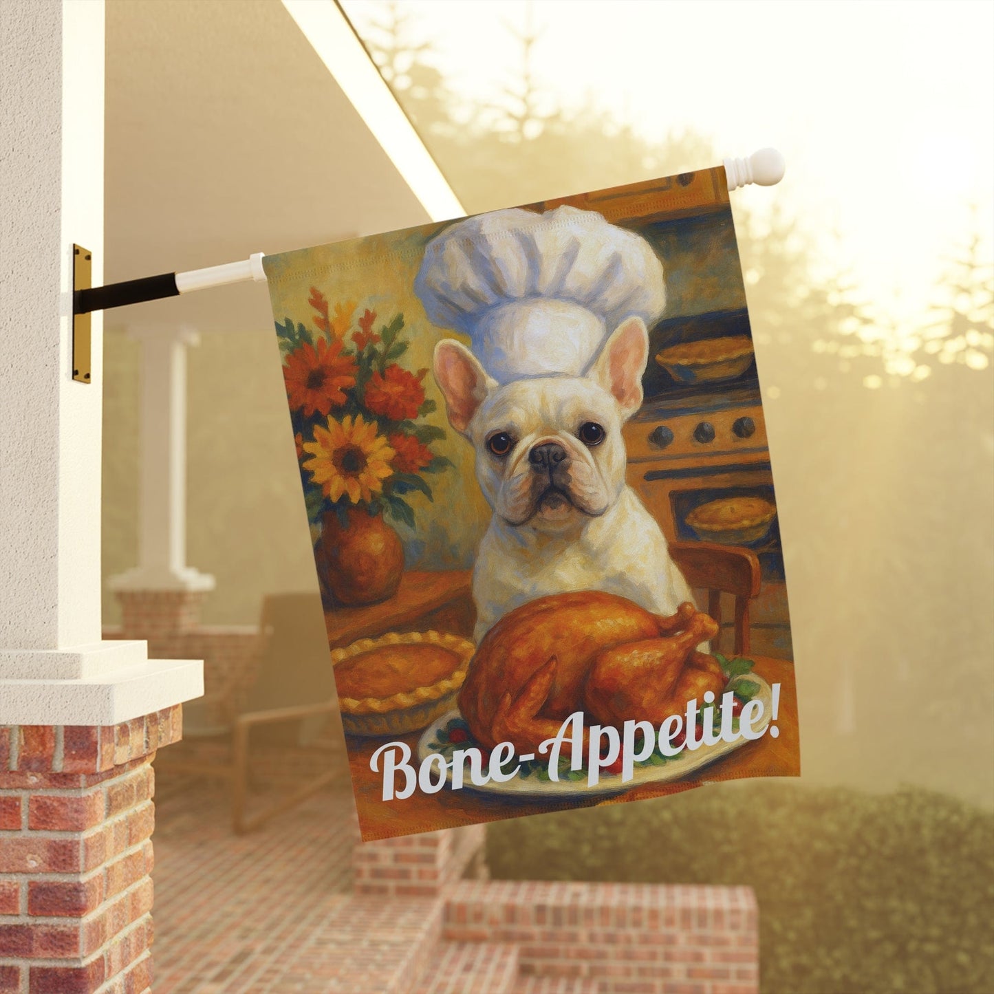 White French Bulldog Bone-Appetite Garden Flag