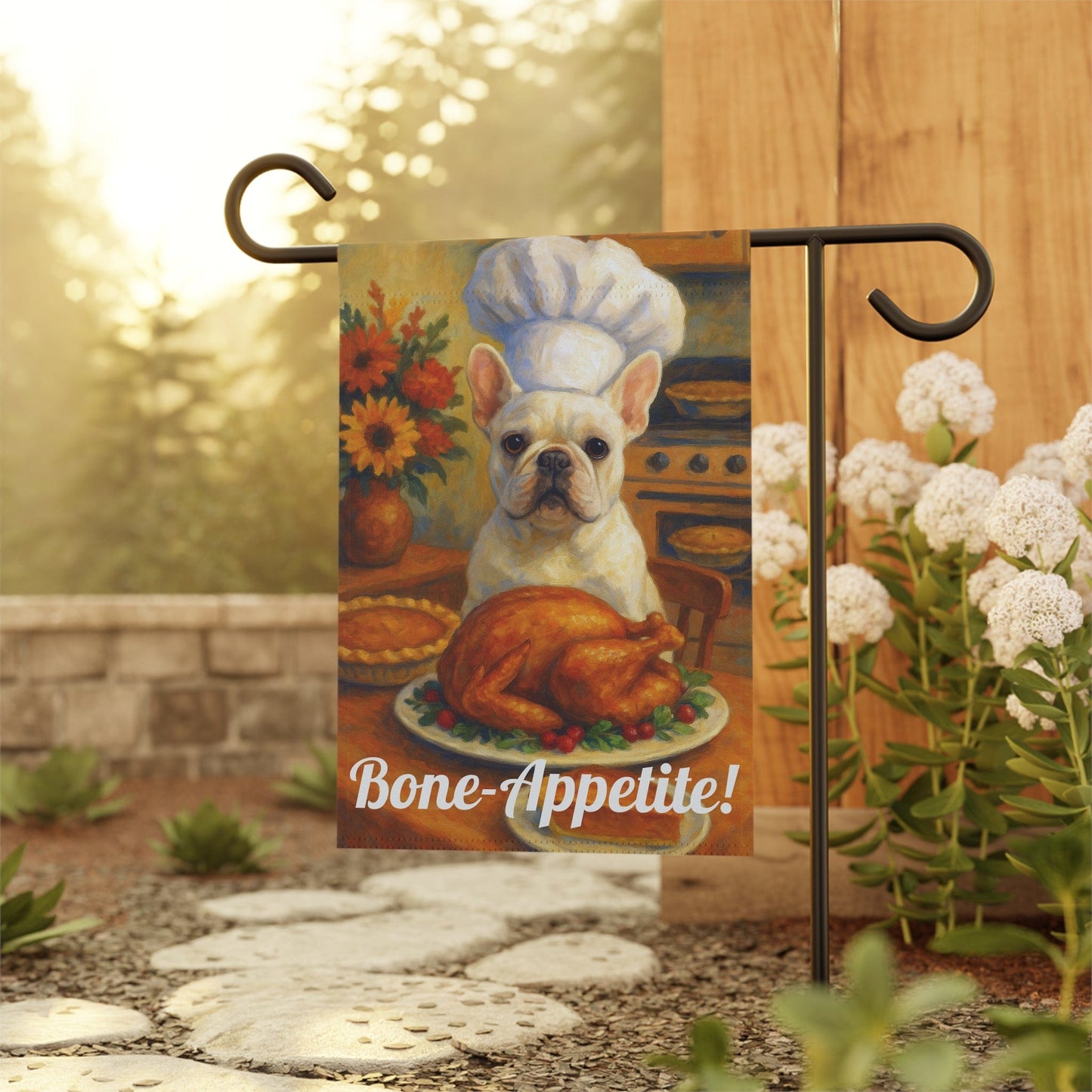 White French Bulldog Bone-Appetite Garden Flag