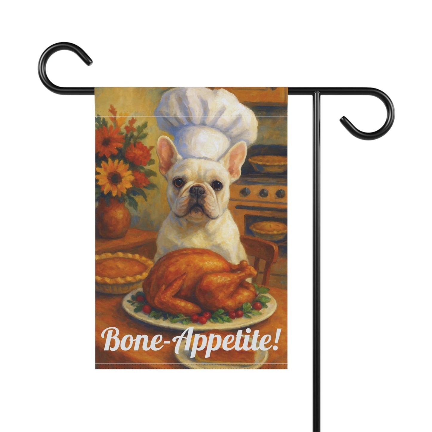 White French Bulldog Bone-Appetite Garden Flag