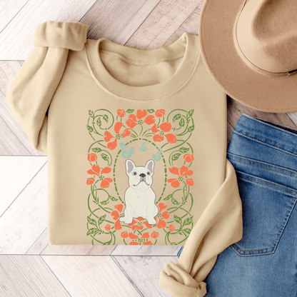 White French Bulldog Butterfly Frame Sweatshirt Sand