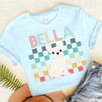 Printify T-Shirt Heather Ice Blue / S White French Bulldog Checkered Tee
