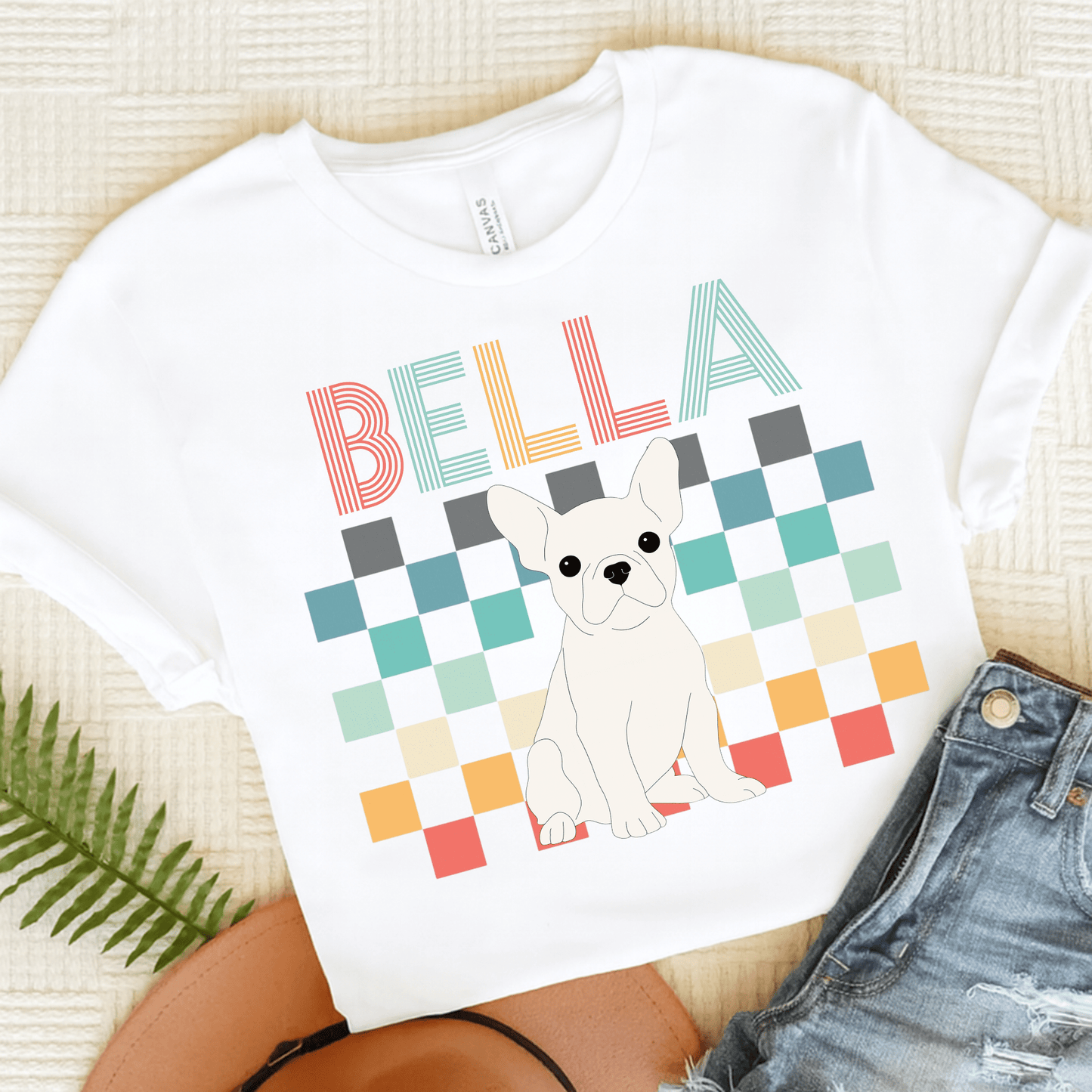 Printify T-Shirt White / S White French Bulldog Checkered Tee