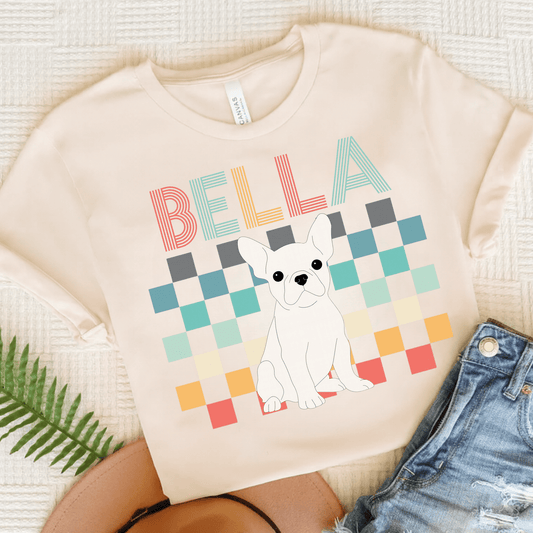 Printify T-Shirt Natural / S White French Bulldog Checkered Tee