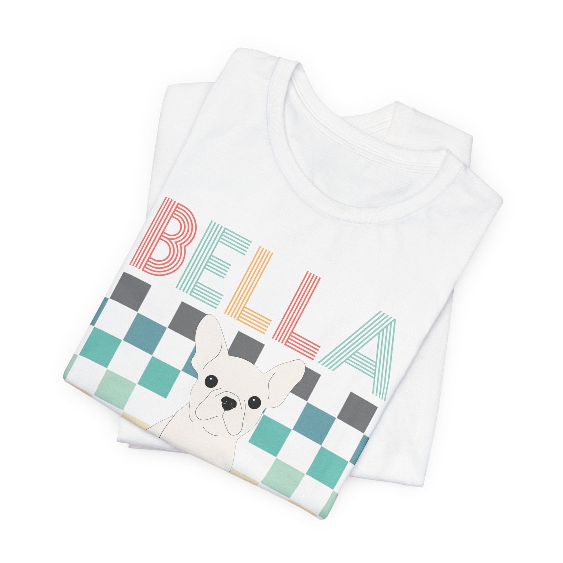 Printify T-Shirt White French Bulldog Checkered Tee