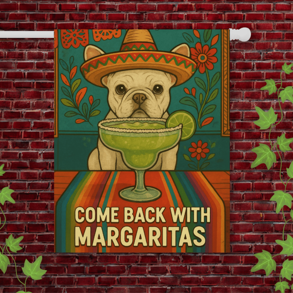 White French Bulldog Cinco de Mayo Fiesta Garden Flag 24.5'' × 32''