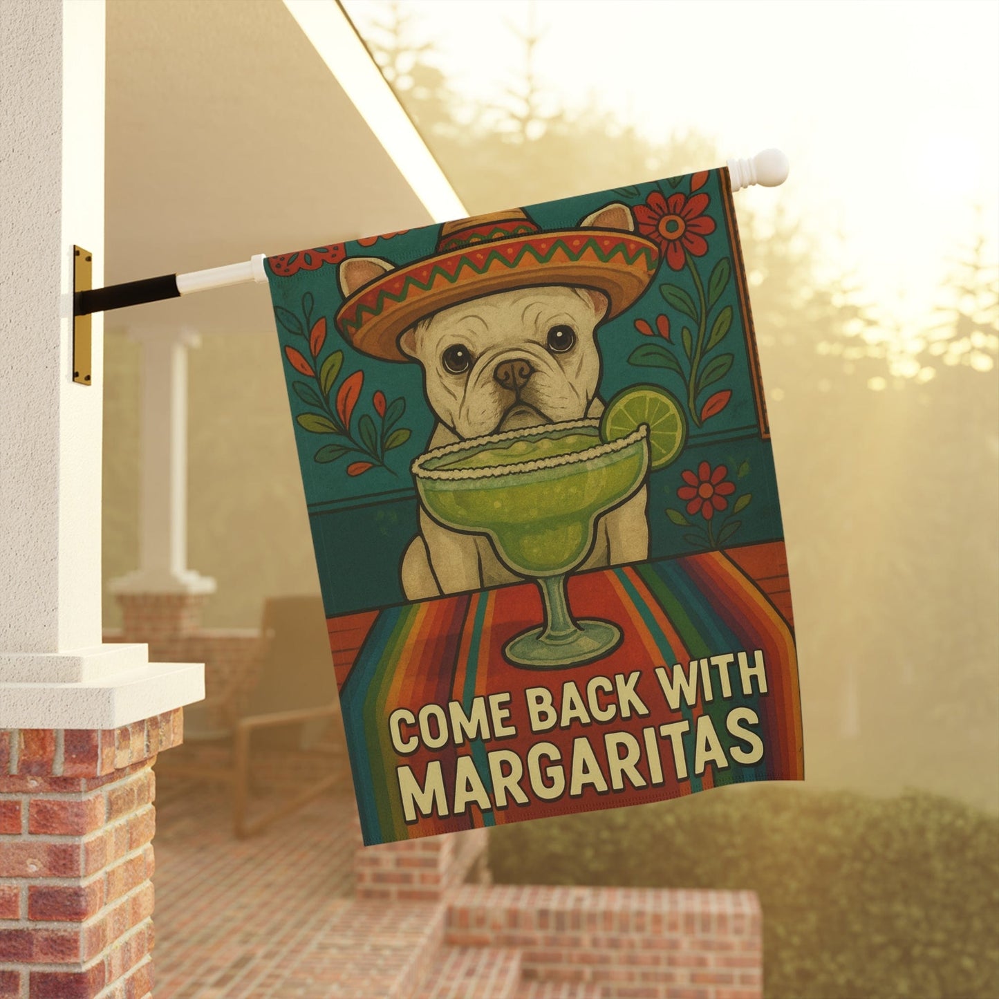 White French Bulldog Cinco de Mayo Fiesta Garden Flag