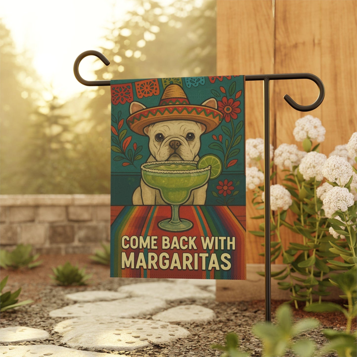 White French Bulldog Cinco de Mayo Fiesta Garden Flag