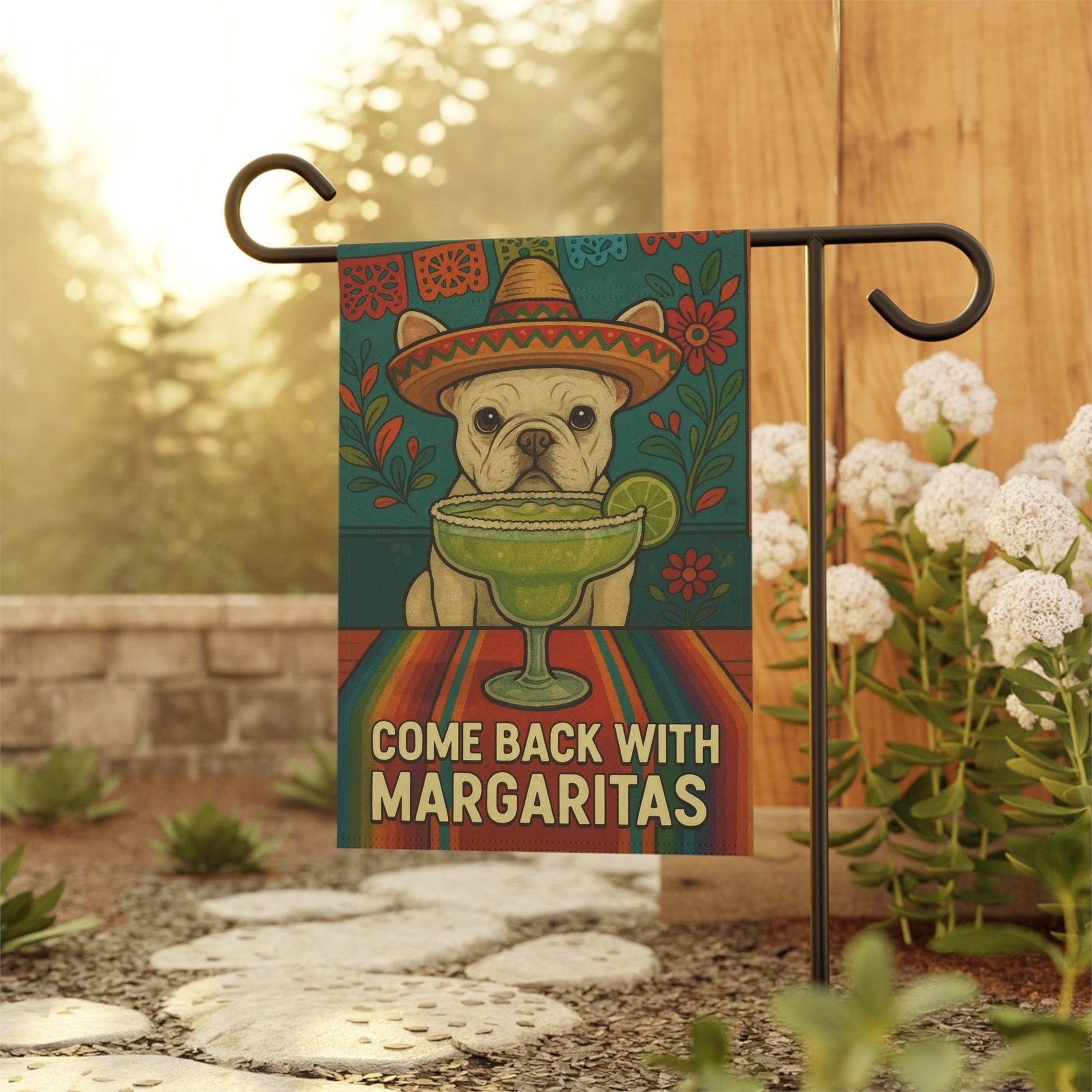 White French Bulldog Cinco de Mayo Fiesta Garden Flag