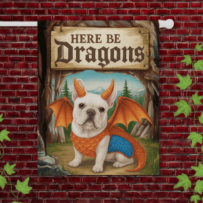 White French Bulldog Dragon Garden Flag 24.5'' × 32''