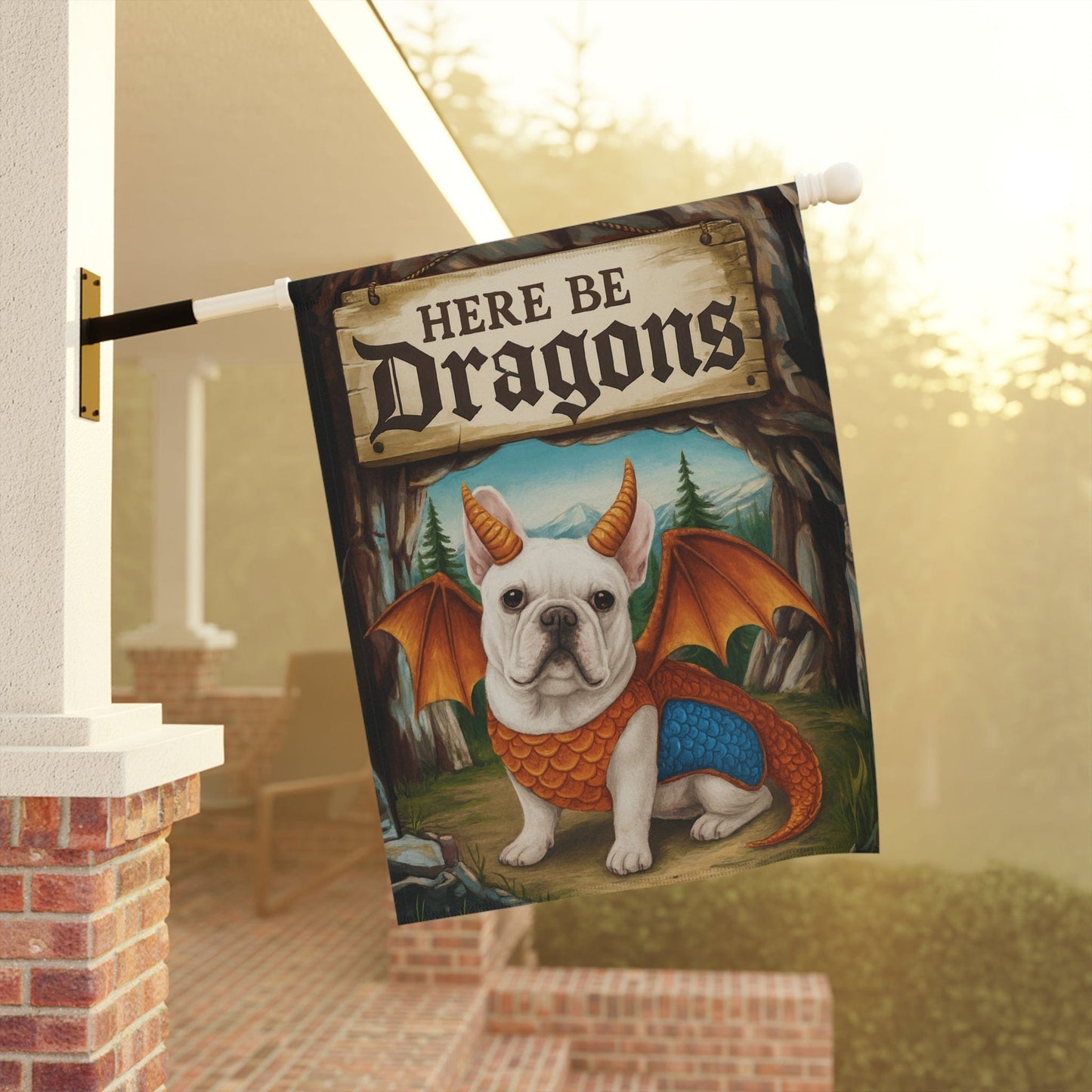 White French Bulldog Dragon Garden Flag