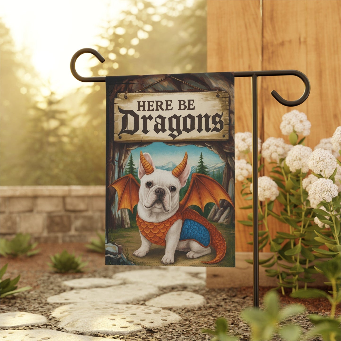 White French Bulldog Dragon Garden Flag