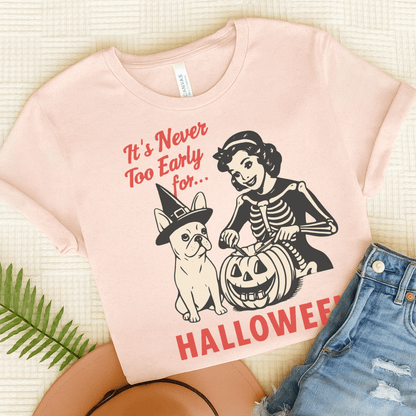 White French Bulldog Early Halloween TShirt Soft Pink