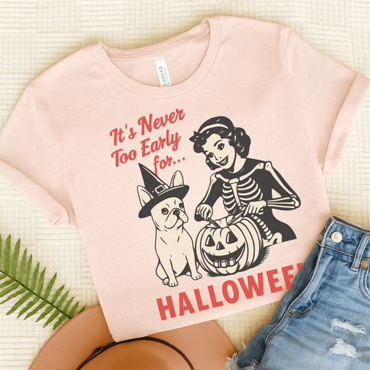 White French Bulldog Early Halloween TShirt Soft Pink