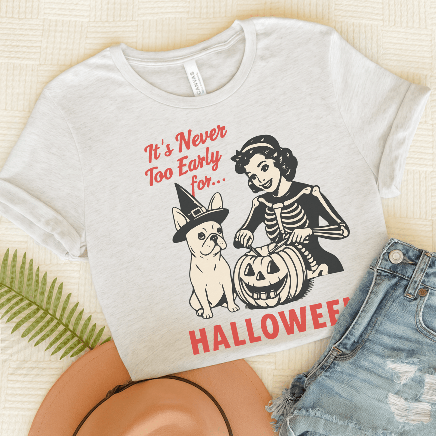 White French Bulldog Early Halloween TShirt Ash