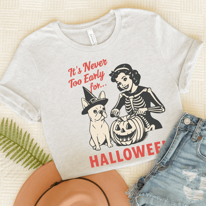 White French Bulldog Early Halloween TShirt Ash