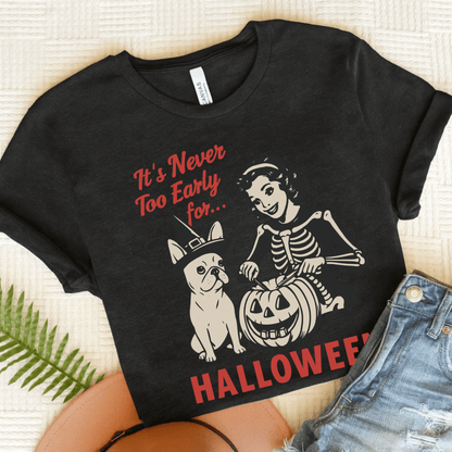 White French Bulldog Early Halloween TShirt Black Heather