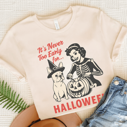 White French Bulldog Early Halloween TShirt Natural